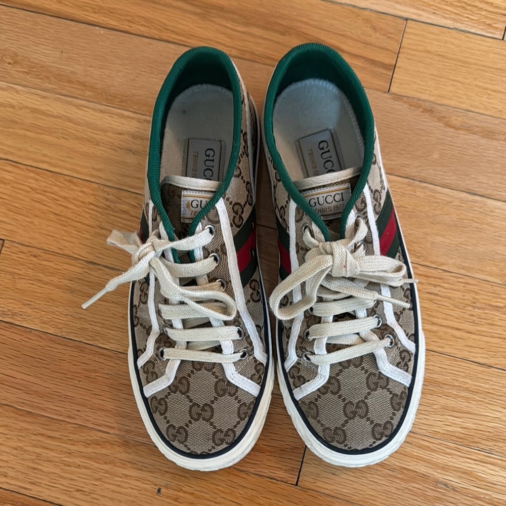 Gucci Brown and Green Monogram Sneakers